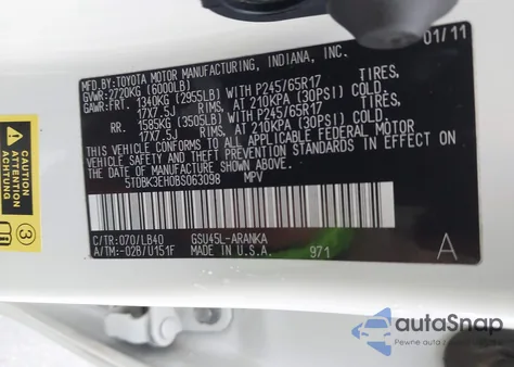 2011 Toyota Highlander Se V6 из США, поврежденный, VIN 5TDBK3EH0BS063098